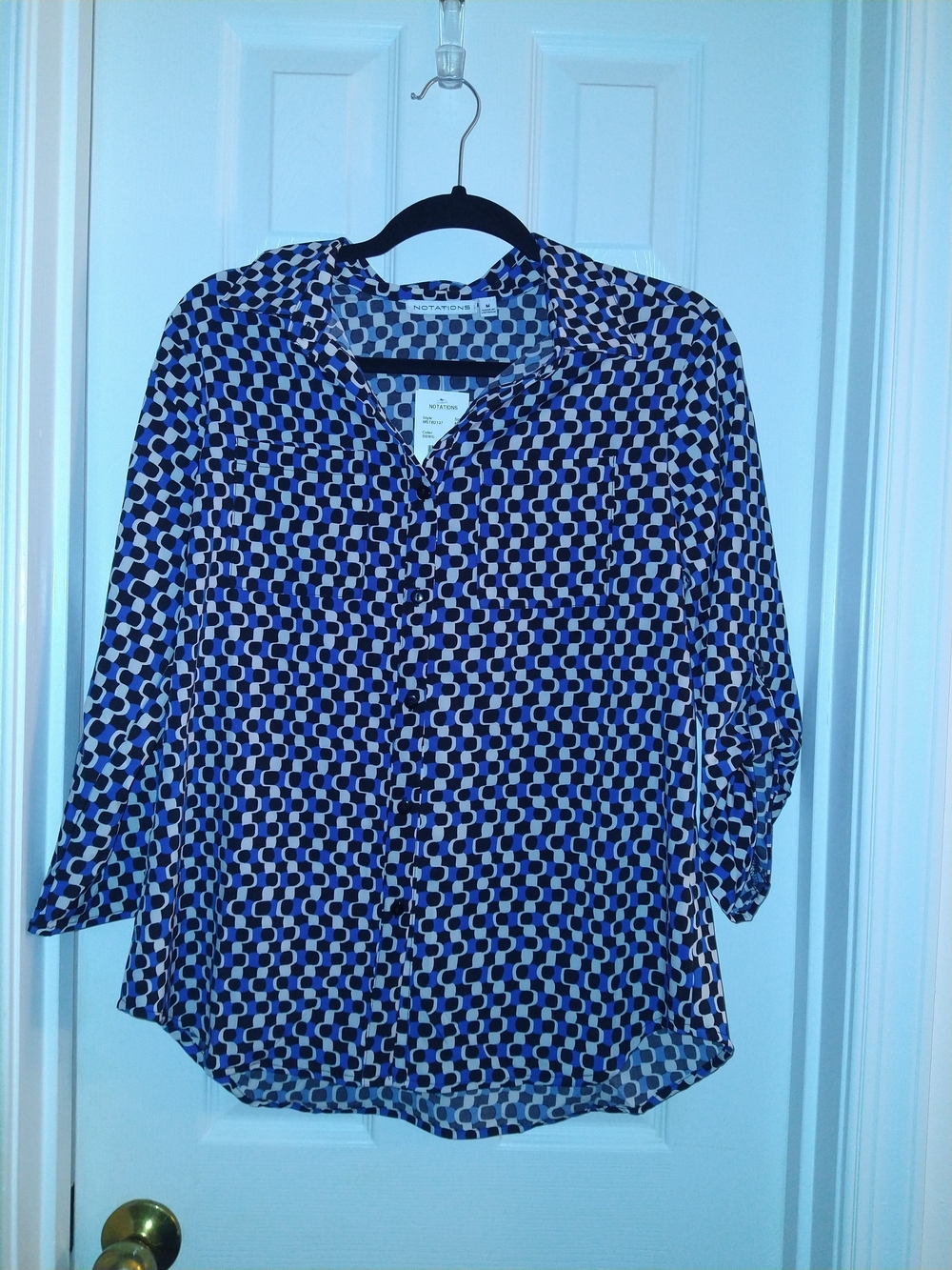 Notations Blue and White Geometric Button-Down Shirt